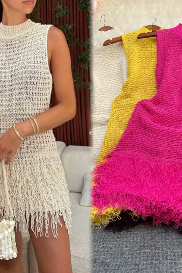 Women Sexy Knitted Mini Dress Hollow Out Club Party Summer