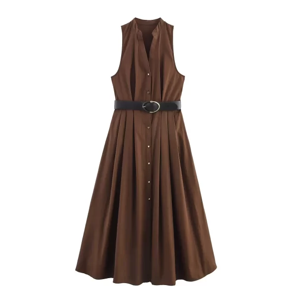 Alternative view of 2025 Summer Womens V Neck Sleeveless A Line Belted Casual Dress