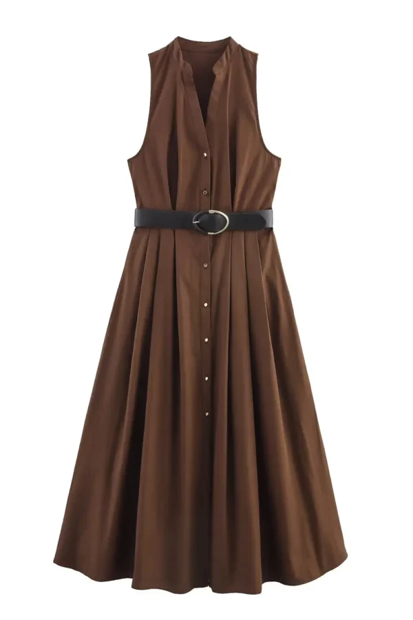 Alternative view of 2025 Summer Womens V Neck Sleeveless A Line Belted Casual Dress