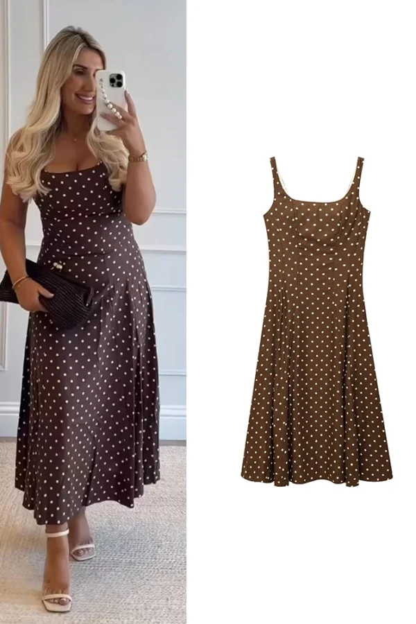 Women's Summer Polka Dot Square Collar Sleeveless A-line Mid-Calf Dress