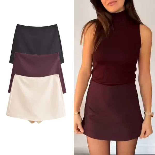 Women High Waist Solid Skort Shorts Skirts Spring Summer Casual Streetwear