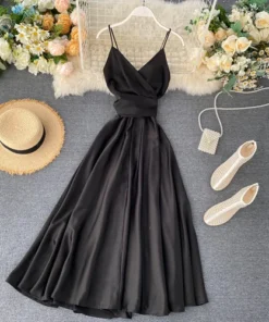 Alternative view of V-Neck Spaghetti Strap A-Line Mid Calf Vintage Women Dress
