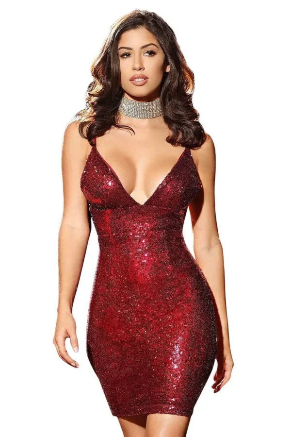 Sequin Spaghetti Strap Short Bodycon Evening Dress
