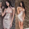 Sequin Spaghetti Strap Short Bodycon Evening Dress