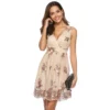 Sequin Embroidered V-Neck Sleeveless Mini Dress Sweet Office Party