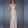Sequin Dress V-Neck Backless Mesh Waist A-Line Sleeveless Long Evening Gown