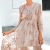 Womens Sequin Embroidered V-Neck Flared Mini Dress