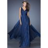 Sequin Dress V-Neck Backless Mesh Waist A-Line Sleeveless Long Evening Gown