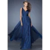 Sequin Dress V-Neck Backless Mesh Waist A-Line Sleeveless Long Evening Gown