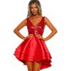 Womens V-Neck Sequin Sleeveless High-Low Cocktail Dress