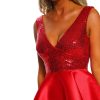 Womens V-Neck Sequin Sleeveless High-Low Cocktail Dress