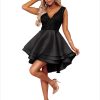 Womens V-Neck Sequin Sleeveless High-Low Cocktail Dress