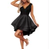 Womens V-Neck Sequin Sleeveless High-Low Cocktail Dress
