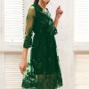 Womens Sequin Embroidered V-Neck Flared Mini Dress