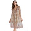 Womens Sequin Embroidered V-Neck Flared Mini Dress
