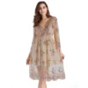 Womens Sequin Embroidered V-Neck Flared Mini Dress