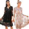 Womens Sequin Embroidered V-Neck Flared Mini Dress