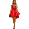 Womens V-Neck Sequin Sleeveless High-Low Cocktail Dress