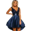 Womens V-Neck Sequin Sleeveless High-Low Cocktail Dress