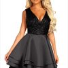 Womens V-Neck Sequin Sleeveless High-Low Cocktail Dress