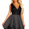 Womens V-Neck Sequin Sleeveless High-Low Cocktail Dress