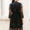 Womens Sequin Embroidered V-Neck Flared Mini Dress