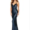 Sequin Backless Mermaid Evening Dress Spaghetti Strap Bodycon Maxi Gown