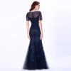 Plus Size Sequin Tulle Mermaid Evening Dress Short Sleeve Floor-Length