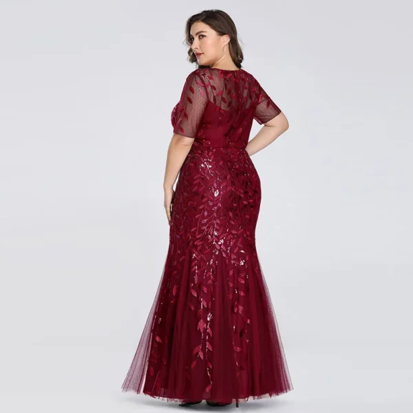 Plus Size Sequin Tulle Mermaid Evening Dress Short Sleeve Floor-Length
