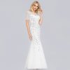 Plus Size Sequin Tulle Mermaid Evening Dress Short Sleeve Floor-Length