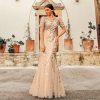 Plus Size Sequin Tulle Mermaid Evening Dress Short Sleeve Floor-Length