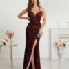 Womens Sequin Bodycon Evening Dress Spaghetti Strap V-Neck High Slit