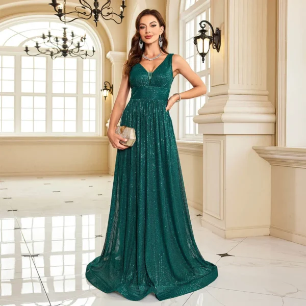 Emerald Green Sequin Backless Slim Evening Gown Womens Bridesmaid Dress