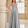 Deep-V Sleeveless Sequin Elegant Evening Gown Bridesmaid Plus Size