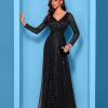 Sequin Long Sleeve V-Neck Elegant Maxi Evening Gown Women Dress