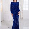 Long Sleeve Sequin Stretchy Mermaid Evening Dress Floor-Length Elegant