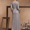 Sequin Long Sleeve V-Neck Elegant Maxi Evening Gown Women Dress