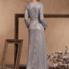 Sequin Long Sleeve V-Neck Elegant Maxi Evening Gown Women Dress