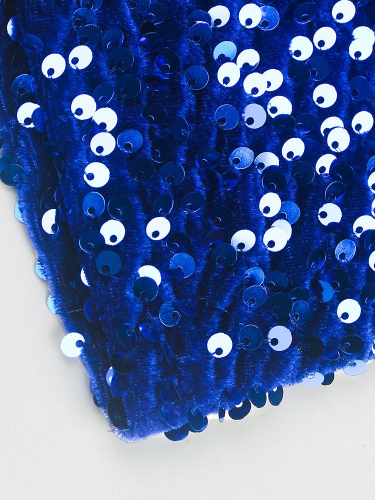 Long Sleeve Sequin Stretch Velvet Mermaid Evening Dress