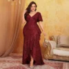 Plus Size Mermaid Sequin Evening Dress V-Neck Sleeveless High Waist