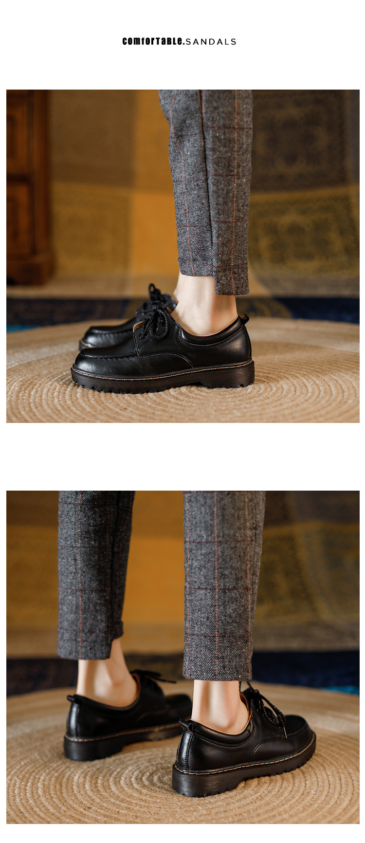 Womens Preppy Round Toe Lace-Up Leather Platform Shoes Oxfords