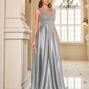 Deep-V Sleeveless Sequin Elegant Evening Gown Bridesmaid Plus Size