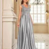 Deep-V Sleeveless Sequin Elegant Evening Gown Bridesmaid Plus Size