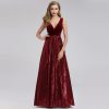Sequin Patchwork Velvet V-Neck Sleeveless A Line Maxi Evening Dress Elegant