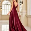 Deep-V Sleeveless Sequin Elegant Evening Gown Bridesmaid Plus Size