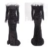 Feather Off-Shoulder Sequin Velvet Stretch Mermaid Evening Party Dress
