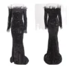 Feather Off-Shoulder Sequin Velvet Stretch Mermaid Evening Party Dress