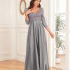 Sequin V-Neck Long Sleeve Satin Evening Gown Plus Size