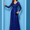 Sequin Long Sleeve V-Neck Elegant Maxi Evening Gown Women Dress
