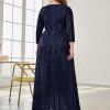 Women Plus Size Sequin Long Sleeve V-Neck Elegant Evening Party Dress